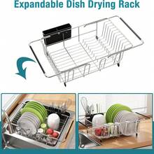Stozle Dish Drying Rack In Sink, Expandable Stainless Steel Dish Drainers For Kitchen Counter, Dish Dryer Rack For Inside Sink, Over The Sink Dish Racks With Utensil Holder, Silver,Kitchen Sink Drain Strainer With Cutlery Holder & Cup Holder - 銀色 - 查看 11