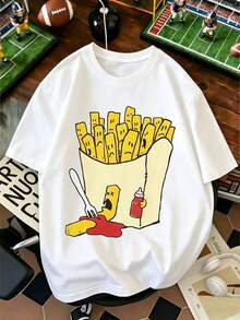 Funny Pattern Fashion Short-Sleeve T-Shirt For Boys And Girls, Funny French Fries Print Top, And Quirky, Versatile For Daily Wear - Style1 - View 1
