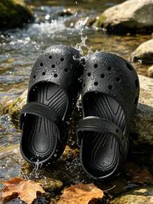 HAHABOBO Sandal Mary Jane Anak-Anak, Sandal EVA Lembut dengan Tali yang Dapat Diatur, Cocok untuk Pantai dan Pemakaian Sehari-hari (Model Acak) - Hitam - View 4