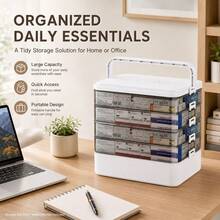 Caja de pastillas portátil de 5 capas con asa, caja de almacenamiento de primeros auxilios para el hogar de gran capacidad con compartimentos transparentes y cierre , adecuada para el hogar y los viajes - Multicolor - Ver 2