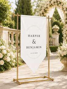 Customized Wedding Welcome Sign, Elegant Calligraphy Design On White Fabric, Personalized Wedding Ceremony Signage, Classic Exquisite Wedding Decor - Multicolor - View 5