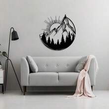 Modern Geometric Mountain Sunset Metal Wall Decor - Minimalist Line Art - 1 - View 3