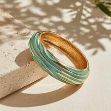 ORNAPEADIA 1pc Women's Gold-Plated Turquoise Enamel Open Bangle Bracelet, Versatile Beach & Daily Wear Accessory, Suitable For Gift - SZ60882-8 - View 6