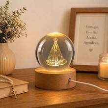 Luminária Cristal de mesa Nossa Senhora Aparecida Padroeira do Brasil Fé LED Presente Natal Bola Vida - jesus  p  presente - Visão 5