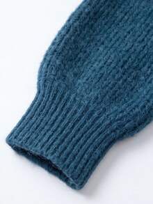 Women's Autumn/Winter Blue Criss-Cross Halter Neck Cold-Shoulder Knit Sweater, Long Sleeve Elegant French Casual Sexy Daily Wear Pullover - Blue - View 7
