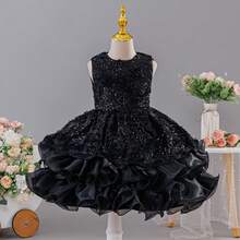 Tween Girl Sequin Puff Cake Princess Dress, Girls Dress For Wedding Flower Girl, Birthday, Evening Party, Holiday Gathering, Runway, Piano Performance, Formal Occasion - Black - View 3