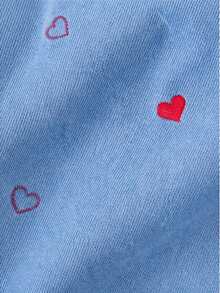 Girls' Cute Red Heart Embroidered Straight Leg Denim Jeans, Casual Everyday Fashion - Medium Wash - View 5