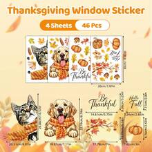 4pcs Autumn Static Window Clings, Featuring Golden Retriever, Cat, Pumpkin, Maple Leaf, Mushroom Patterns, Reusable, Thanksgiving Harvest Glass Stickers, Suitable For Entryway Doors, Windows, Home Decor - Multicolor - View 3