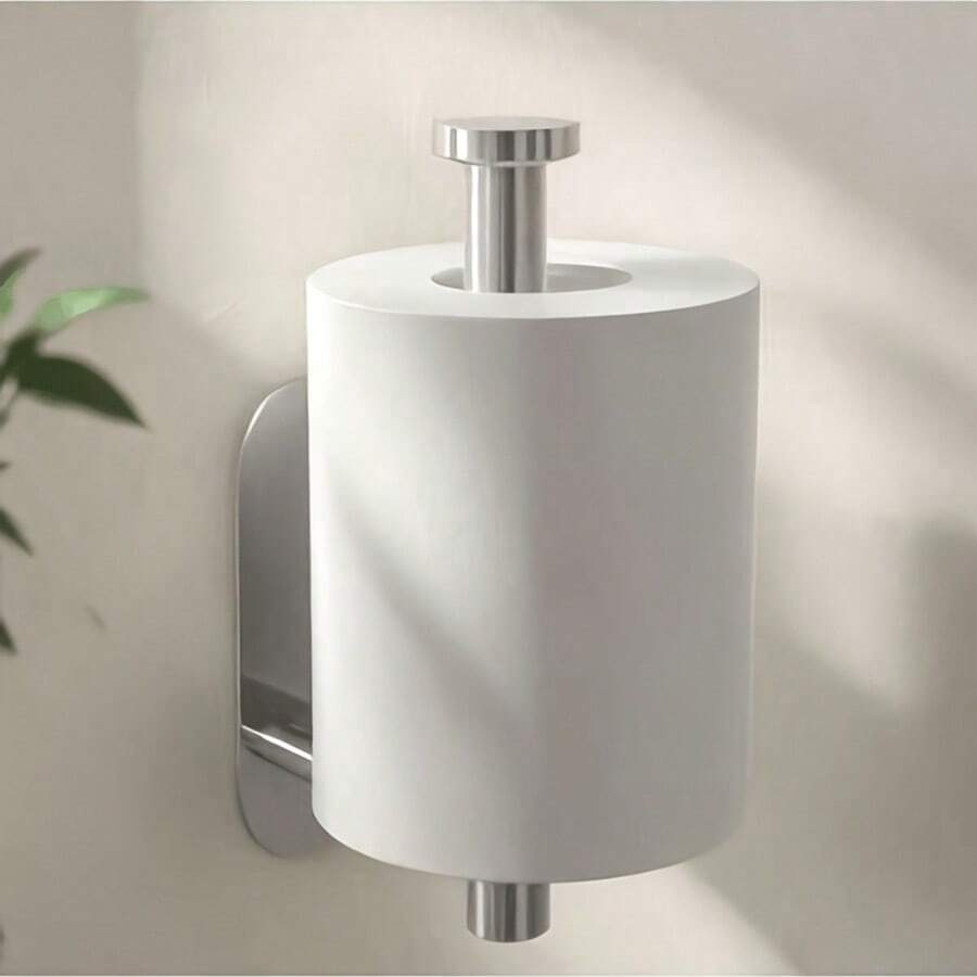 No-Drill Toilet Paper Holder, Self-Adhesive Toilet Paper Dispenser, Stainless Steel Toilet Paper Holder, Absorbent Toilet Paper Holder, Bathroom Toilet Paper Storage Rack, Bathroom Accessories, No Drilling Required, Wall-Mounted, Bathroom Storage Rack, Bathroom Hardware - Multicolor - View 1