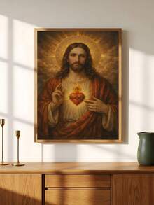 1pc Christian Wall Art, Sacred Heart Of Jesus Print, Religious Art, Catholic Home Decor Poster, Gift, Suitable For Bedroom, Living Room, Kitchen, Apartment, Wall Art, Wall Decor, Home Decor, Room Decor, Canvas Wall Art, Poster, Optional Frame - 1PCS - View 2