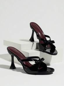 French Style New Elegant Solid Color High Heel Low Vamp Women's Sandals - Black - View 6