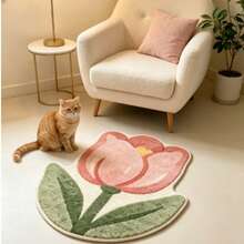 1 pieza Alfombra de tulipán rosa, tapete de estilo niña, decoración del hogar, alfombra de área, tapete para exteriores, decoración del hogar, alfombra de área, alfombra para dormitorio, alfombra lavable - Multicolor - Ver 2