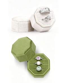 1pc Velvet Ring Box, Octagonal 3-Slot Ring Box, Wedding Ceremony Ring Box, Multiple Ring Storage Box, Suitable For Engagement Rings - Multicolor - View 1