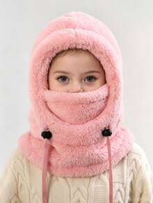 Set Topi & Syal Musim Gugur/Dingin Unisex Anak-Anak, Sweatshirt Berkerudung Bulu Halus yang Lucu dan Hangat - MultiWarna - View 8