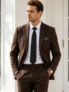 WindsorQuad Men's 1-Piece Suit Set, Herringbone Tweed Blazer, Slim Fit Business Wedding Jacket, Prom Formal Wear, Party Old Money Style - Coffee Brown - View 1
