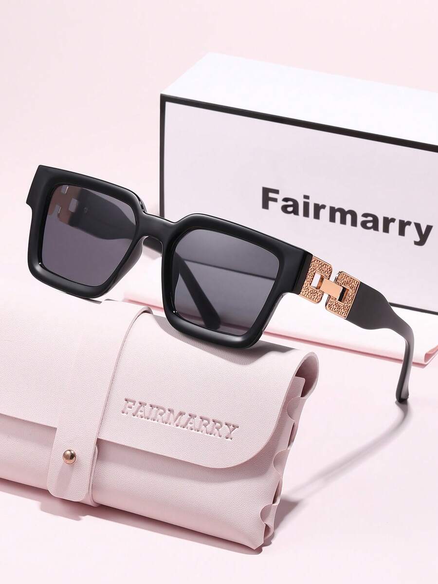 Fairmarry 1 Pair Fashion Square Brand Design Women's Sunglasses, Comes With Storage Case And Cleaning Cloth, Suitable For Daily Outings, Vacation Travel, Street Style, Driving And More. - Multicolor - View 1