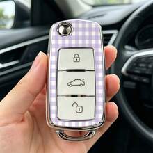1pc Car Key Case-Fashion Prints,Suitable For Jetta Mk6, Polo Mk5, Golf Mk6, Tiguan Mk1, Passat B7, Passat NMS, Caddy Mk3, Beetle, Amarok, Touran Mk1. Advanced Soft-Touch, Does Not Block Signal, Unisex. - 3 Button Model AA - View 3