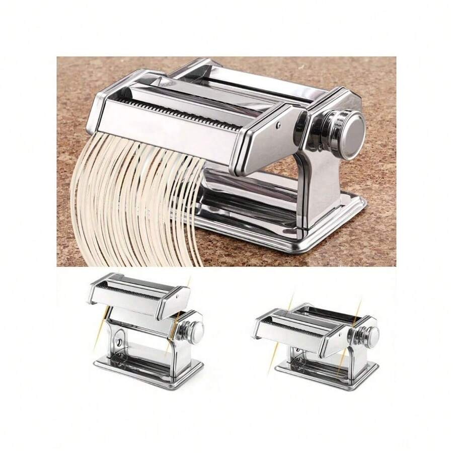 6-Speed Adjustable Manual Pasta Machine, Stainless Steel Hand Crank Dough Roller, Table Clamp Design For Home Kitchen Use - Silver - View 1