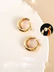 1 Pair Fashion New Smooth C-Shaped Copper Earrings For Women, No Piercing Screw Ear Clips, Adjustable Tightness, Suitable For Daily Wear - Ear Clip - View 5
