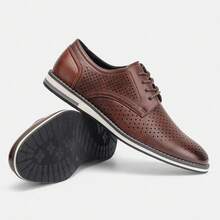 Men's Breathable Hollow-Out Cool Fashion Versatile Beach Vacation Casual Oxford Shoes, New Summer Lightweight Non-Slip Derby Shoes - Burgundy - View 7