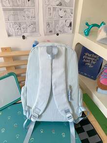 (Embroidered Custom) Striped Backpack Large Capacity Lightweight Casual School Bag Student Bookbag INS Style Striped - Multicolor - View 9