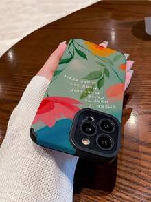 1件裝標語字母復古圖案仿皮紋理3D軟質防摔手機殼，相容 - 彩色 - 查看 4