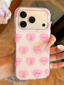 Cute Sweet Pink Tulip Flower Heart Painting Glossy IMD Phone Case Compatible With IPhone 17 Pro Max 16 Pro Max 15 Pro Max 14 Pro Max 13 Pro Max 16 15 14 Plus 11 12 Pro Max Spring Full Screen Floral Patterns Shockproof Soft Back Cover Stylish Girl Gift Shell - Pink - View 2