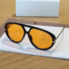 1 Pair New Pilot Frame Metal Leg Hollow-Out Fashion Glasses, Oversized Shield Style Unisex Beach Driving Decorative Glasses, Bohemian - Multicolor - View 3