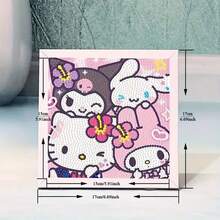 1pc Vibrant Sanrio Hello Kitty & Kuromi 5D Diamond Painting DIY Kit, 6.69x6.69 Inch Full Round Rhinestone Art With Frame - Creative Home Decor Handicraft, Desktop Display Mosaic Wall Art - Multicolor - View 2