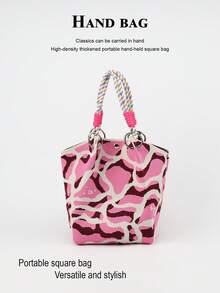 1pc Abstract Wavy Pattern Knitted Large Capacity Lightweight Tote Bag, Suitable For Commuting, School, Travel, Easy To Carry And Match With Clothes, All Seasons - Multicolor - View 9