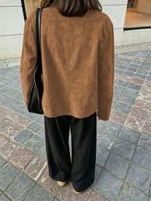 Women's Casual Suede Button-Down Coat, Work For Women, Back To School, Going Out , Brown Top, Fall Winter 2026 - Coffee Brown - View 3