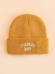 1PC Toddler "MAMA'S BOY" Embroidered Knit Beanie Hat, Foldable Warm Elastic Winter Cap, Cute Daily Outdoor Head Protection Hat - Multicolor - View 21