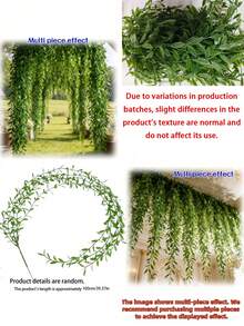 10/5/1pc Artificial Hanging Vine Leaves, Faux Willow Branches, Artificial Greenery Green Leaves Fake Ivy, Suitable For Wall, Balcony, Garden, Wedding, Windowsill, Party Garland Decoration, Home Indoor/Outdoor Garden DIY Basket Flower Pot Filler, UV Resistant - Green - View 4