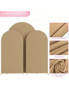 Khaki Arch Backdrop, 5ft, 6ft, 6.6ft, 7.2ft Wedding Arch Cover, Double-Sided Spandex Fabric Arch Backdrop, Dome Arch Backdrop, Suitable For Birthday Party Wedding Arch Frame Decoration (Arch Frame Not Included, Only Fabric Backdrop Provided) - Khaki - View 6
