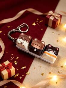 1Pc Kawaii Cartoon Kitty Keyboard Keycap Keychain, Mini Press Button, Cute Animal Bag Ornament Key Ring Accessories - Multicolor - View 6