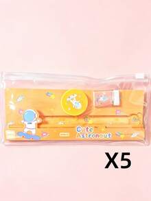 25pcs/5sets Stationery Set Including Pencils & Erasers, 5pcs/1set Pencil Case With Cute Cartoon Design, Versatile Student Supplies Combination, Suitable For Friends, Graduation, Stationery Gift Box, Back To School - Multicolor - View 13