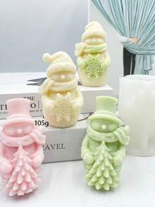1pc 3D Christmas Snowflake Snowman Silicone Candle Mold, Christmas Hugging Pine Tree Snowman Shaped Aromatherapy Candle Mold, Suitable For Handmade, Resin Crafts, Used For Christmas Home Decor - A-White - View 1
