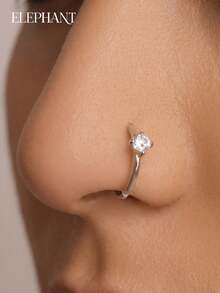 1 Peça Anel de Nariz de Diamante de Prata Esterlina S925 com 4 Garras, Prata Pura Banhada a Ouro 14K, Anel de Nariz com Diamante Único, Pequeno e Delicado, Simples e Versátil, Cor Dupla de Ouro e Prata, Adequado para Uso Diário de Mulheres - Piercing de nariz com diamante único de quatro garras - Visão 3