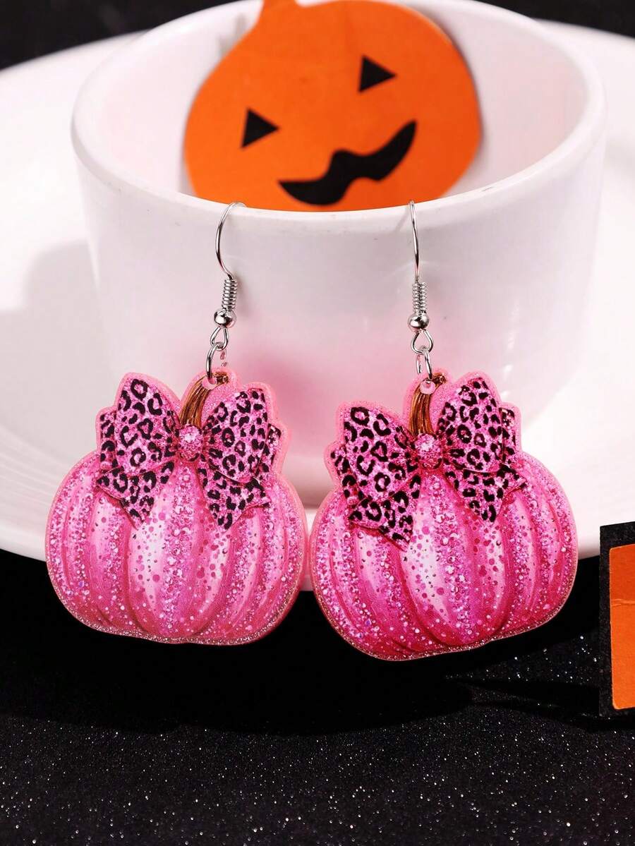 1 Pair Halloween Personalized Fashion Funny Pink Leopard Print Bow ...