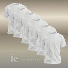 Kit 6 Camiseta Masculina Básica 100% Algodão Unissex Casual - 6 brancas - Visão 1