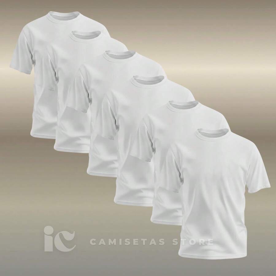 Kit 6 Camiseta Masculina Básica 100% Algodão Unissex Casual - 6 brancas - Visão 1