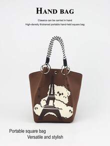 1pc Cute Cartoon Animal Large Capacity Lightweight Handbag, Suitable For Commuting, School, Travel, Portable Matching With Clothes, All Seasons - Multicolor - View 14