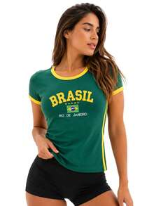 Women's Brazil Y2K Shirt – Long Baby Look - Hijau - View 1