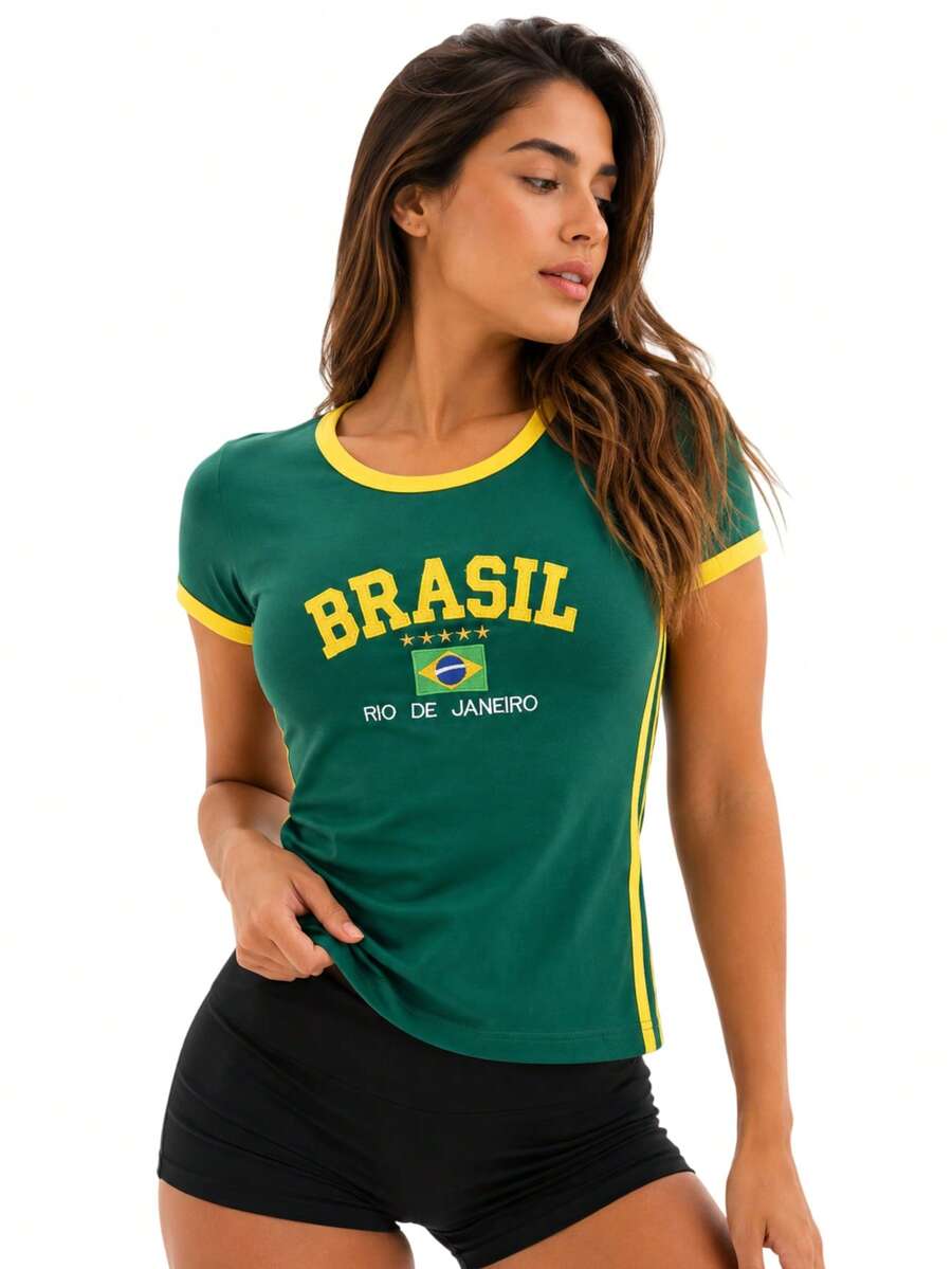 Women's Brazil Y2K Shirt – Long Baby Look - Hijau - View 1