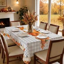1 Stück hellgrau-weiß karierte Tischdecke mit Kürbis-, Sonnenblumen- und Blumenmuster, dekorative Tischdecke für Thanksgiving und Herbst-Erntestimmung, 140*220cm/140*180cm/140*140cm/90*140cm, bedrucktes Polyestermaterial, Herbstdekoration, Tischdekoration, Heimdekoration, Küchendekoration, rechteckige Tischdecke, quadratische Tischdecke, Heimdekoration, geeignet für Picknick, Camping, Party, Restaurantbuffet, Heimdekoration, Esstisch-Oberflächendekoration, Heim-DIY - Verschiedenfarbig - Übersicht 8