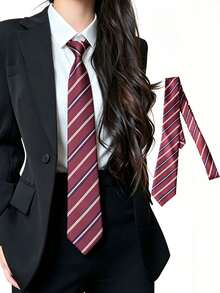1pc Contrast Color Diagonal Striped Hand-Tied Necktie, British Minimalist Casual Style, Suitable For Shirt Tie, Campus Wear, Daily Outings, Graduation Prom, Holiday Gifts - Red - View 3