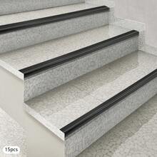 15 Pack Self-Adhesive Stair Nosing Strips, 90*5*2.5cm Non-Slip Step Edge Trim, Self-Stick Protective Molding For Tile Stair Treads, Wear Resistant Border Strip For Indoor Step Decoration - Negro - Ver 7