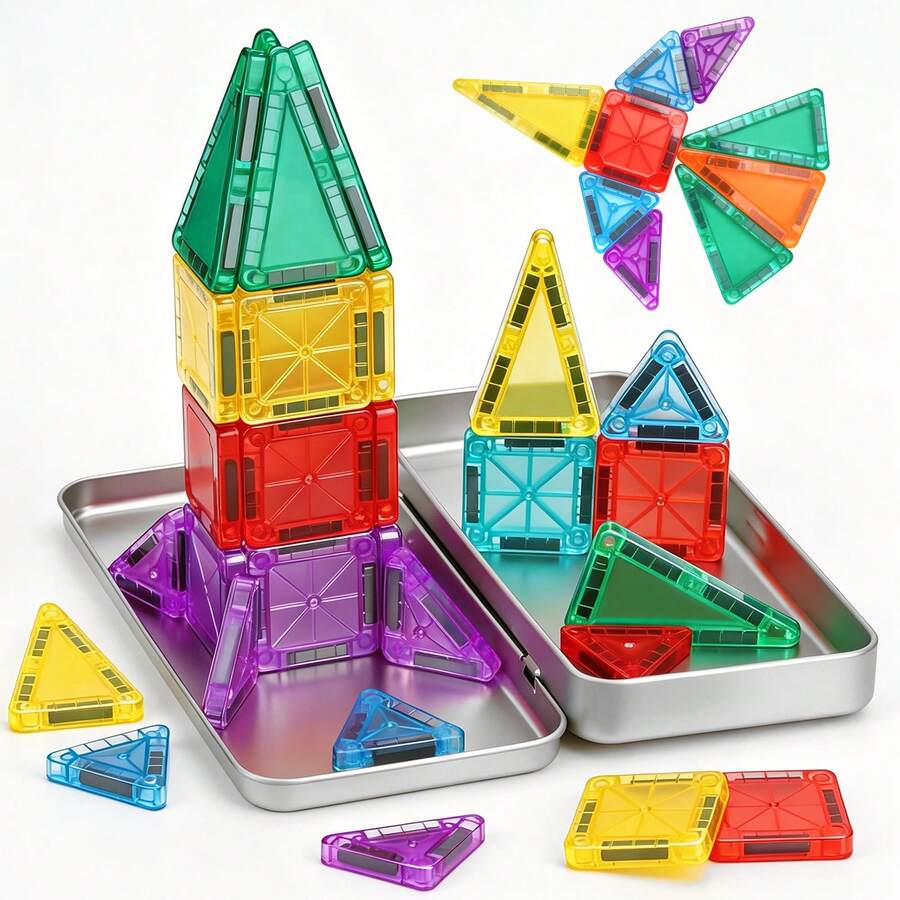 Mini Travel Kids Set, Magnetic Building Blocks Children's Toy And Game, Montessori Preschool Classroom Essential Educational Learning Sensory Toy, Suitable For Boys And Girls 3 Years And Older Birthday Gift - 彩色 - 查看 1
