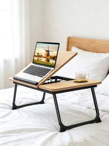 Foldable Laptop Bed Table With Adjustable Tilt Top, Portable Lap Desk With Cup Holder Storage Drawer, Wooden Bed Tray For Sofa Bed Window, Multifunctional Computer Workstation For Reading Working Gaming,Reading Table, Gaming Lap Table - Camel - View 4