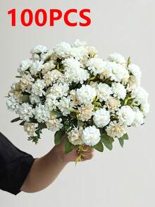 1/3 枝人造花，菊花、繡球花、康乃馨，混色花卉，家居裝飾，餐廳，臥室，花藝布置，婚禮，新娘花束，腕花，胸花，DIY花環材料，生日派對裝飾材料，情人節禮物和新年禮物 - 乳白色 - 查看 9